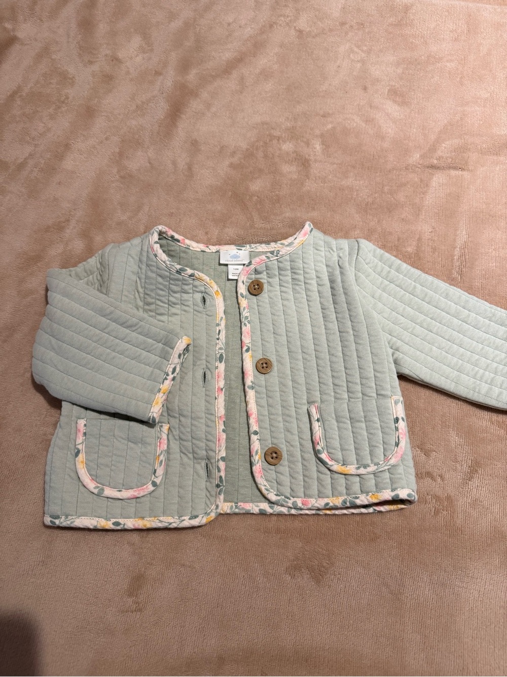cloud island Quilted Mint Green Jacket with Floral Trim